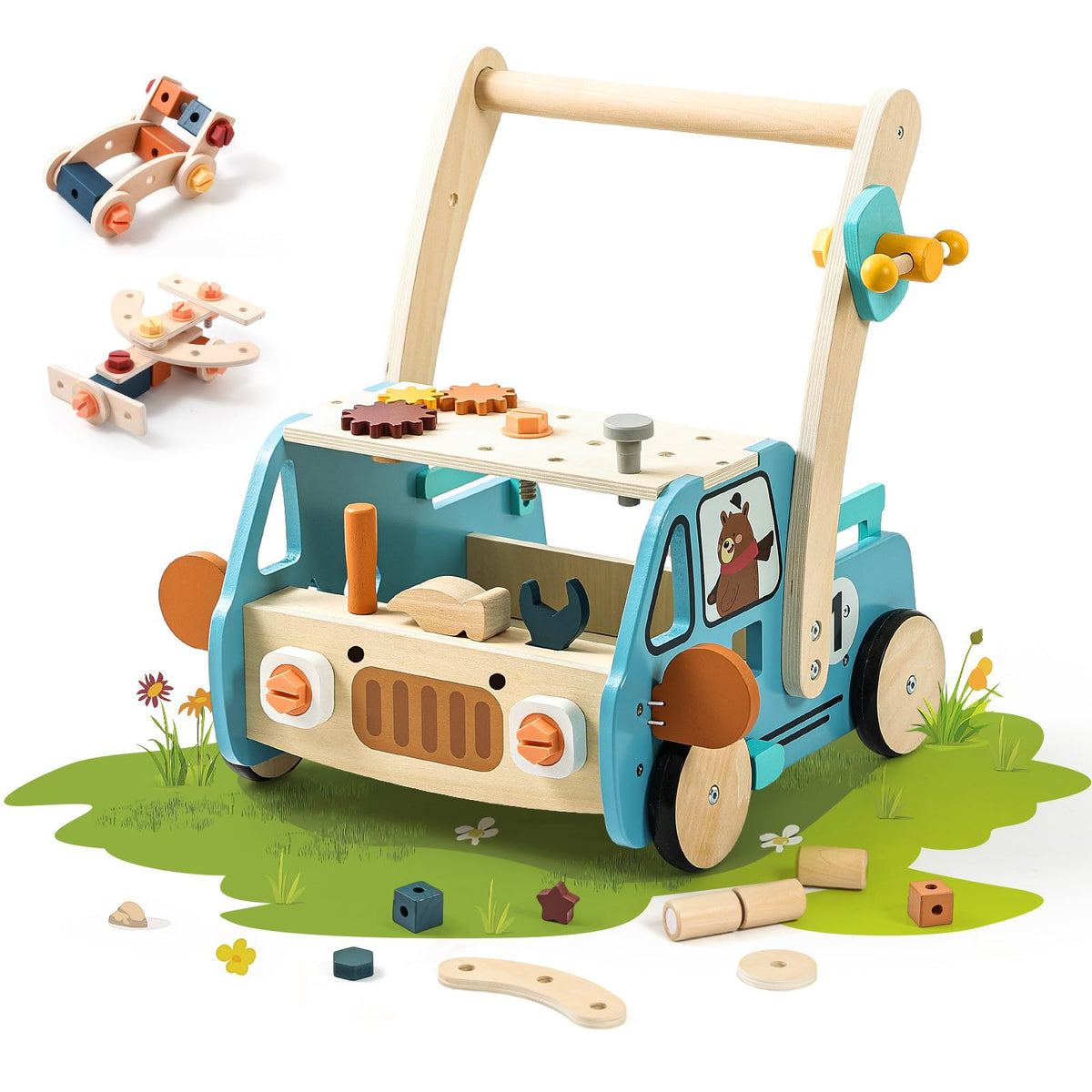 OESSUF 2-in-1 wooden walker supports early steps with a safe design.