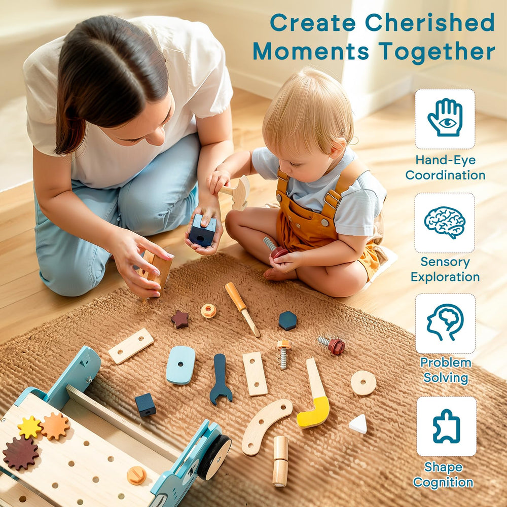 OESSUF Montessori-style activity center integrated into a wooden walker.