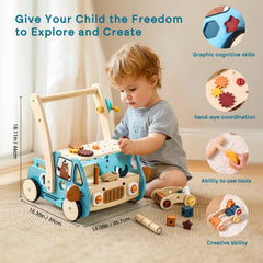 OESSUF wooden walker with a 40-piece tool set for creative play.