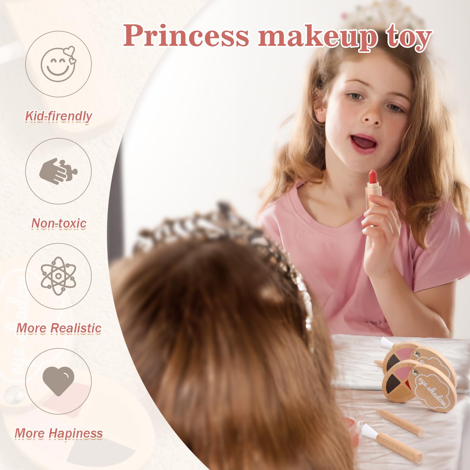 OESSUF eyeshadow palette and makeup items arranged for kid-friendly use