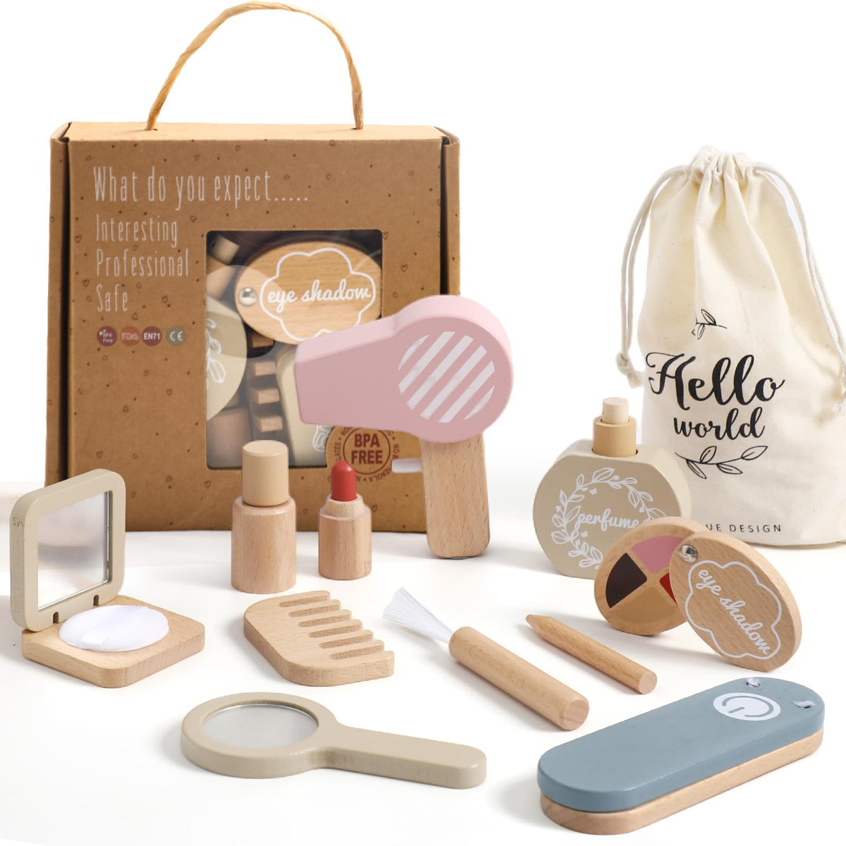 OESSUF wooden makeup set with mirror for imaginative play and role-play fun