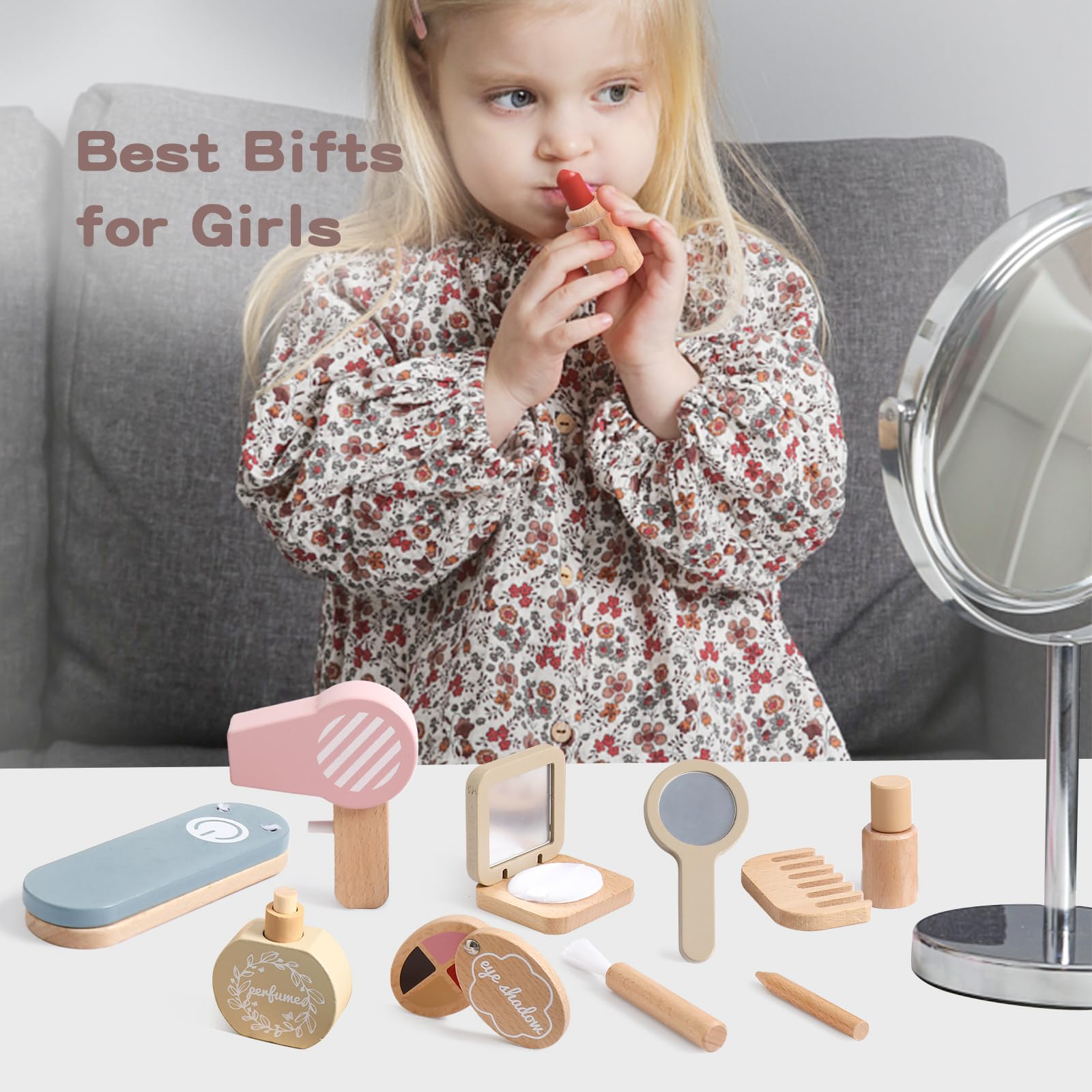 OESSUF wooden makeup set safe, educational play for ages 3+