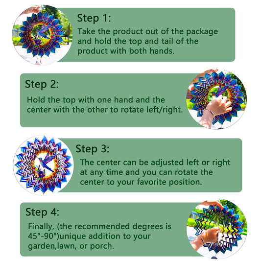 OFEWPAGA hummingbird wind spinner closeup showing detailed 3D design