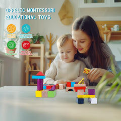 Offelec bright-colored blocks invite creative play and colorful designs.