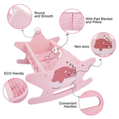 Offelec doll bed includes pillow and bedding for immediate setup.
