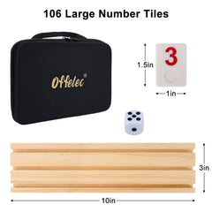 Offelec Rummy Cube tiles with bold numbers enhancing visibility in any lighting.