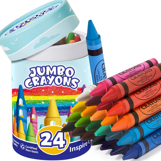 Officygnet 24-color jumbo crayons in a travel case for on-the-go creativity.