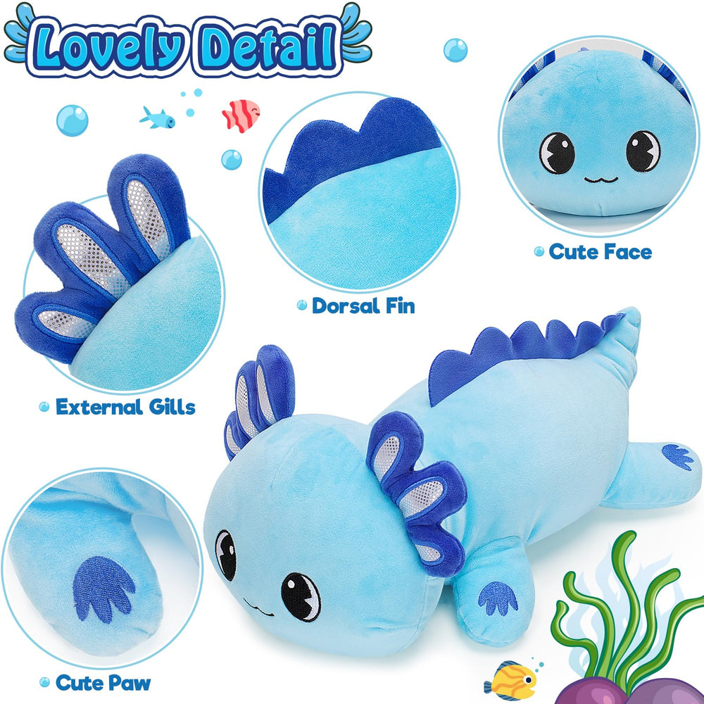 Axolotl Plush from Officygnet being hugged, blue color