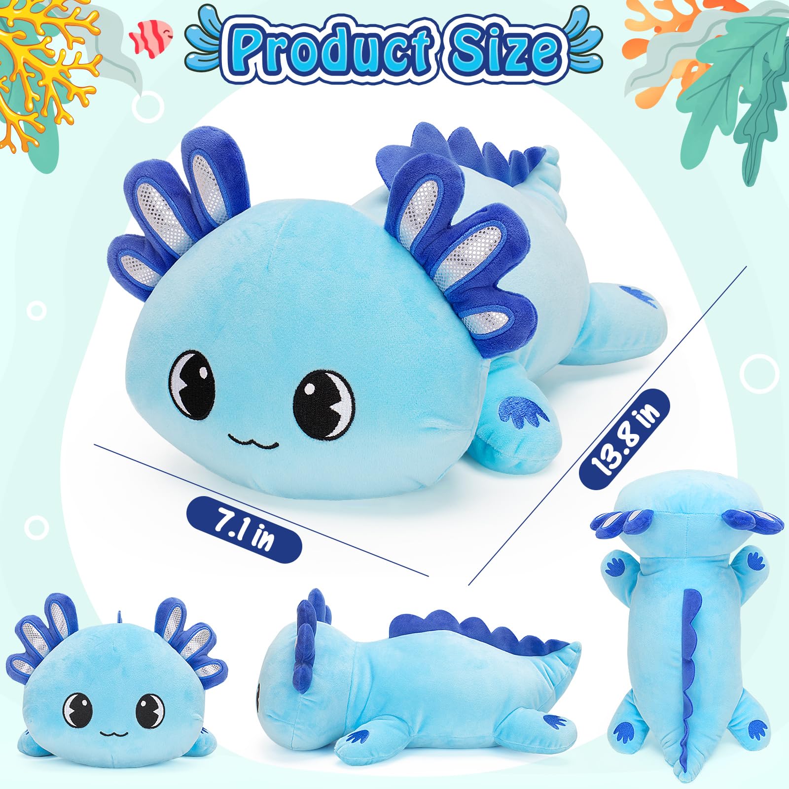 Vacuum-packed Officygnet Axolotl Plush packaging ready to unbox, blue