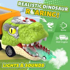 Officygnet dinosaur carrier with slide-and-go track for quick toy transitions.