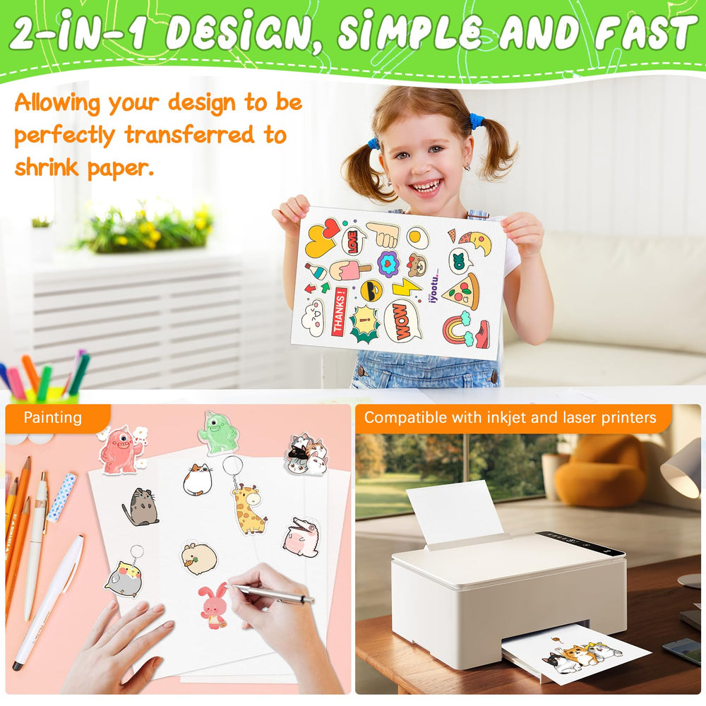OFNMY shrinky dink sheets compatible with inkjet and laser printers.