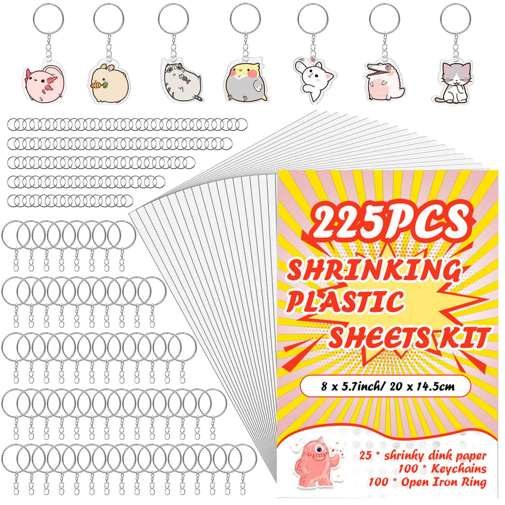 OFNMY Shrinky Dink Sheets Kit with shrink paper, perfect for colorful kid crafts.