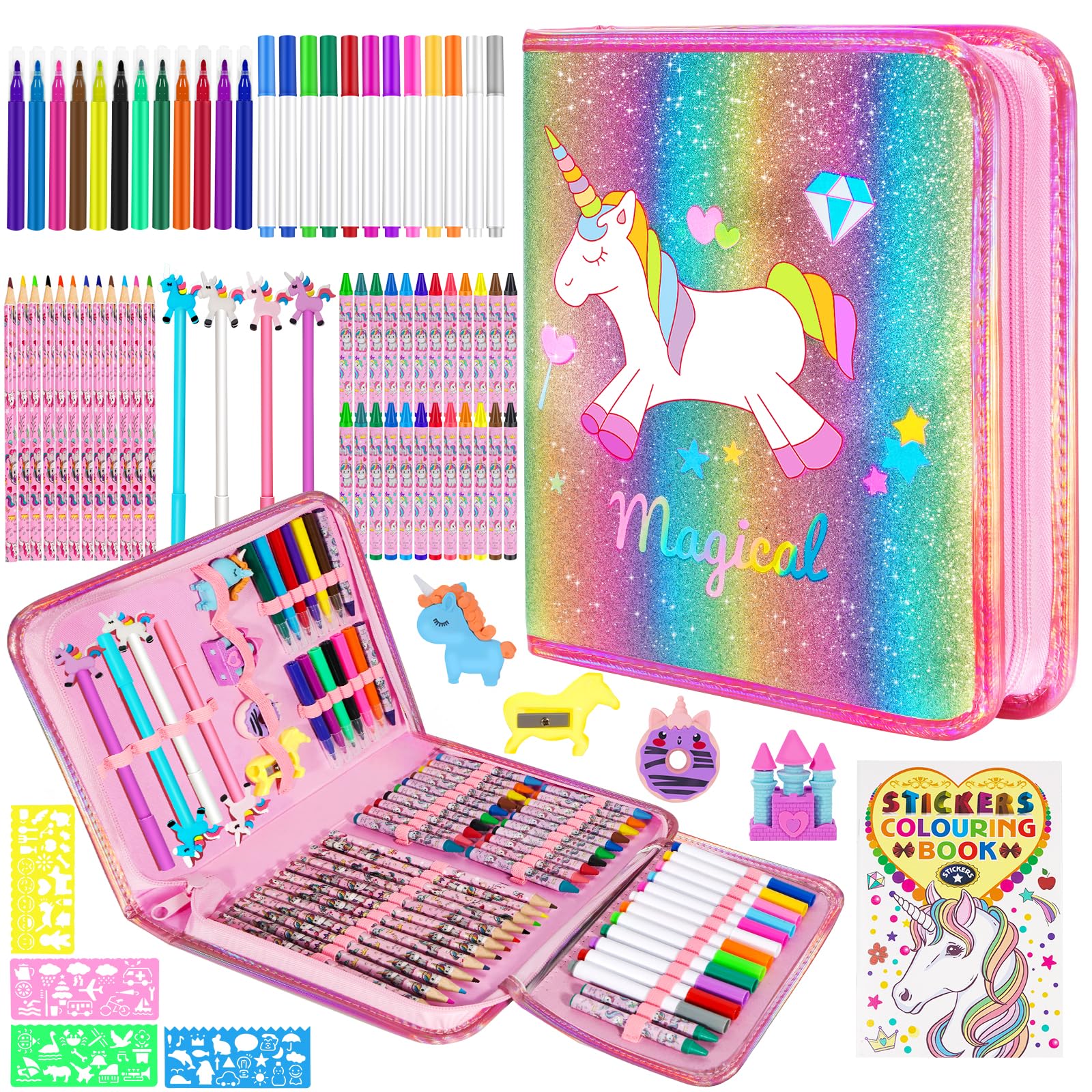 OFUSUY 73pc unicorn markers set for vibrant color projects and creative fun.