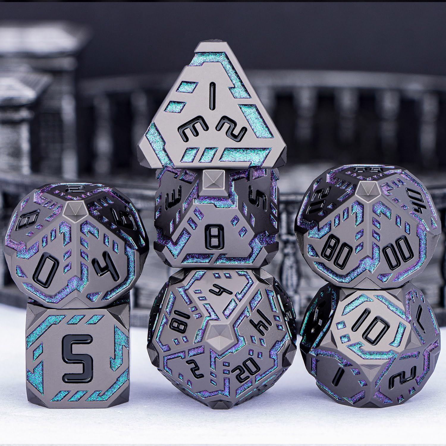OGCOPHEN D4 metal dice with striking finish for fast, fair rolls.