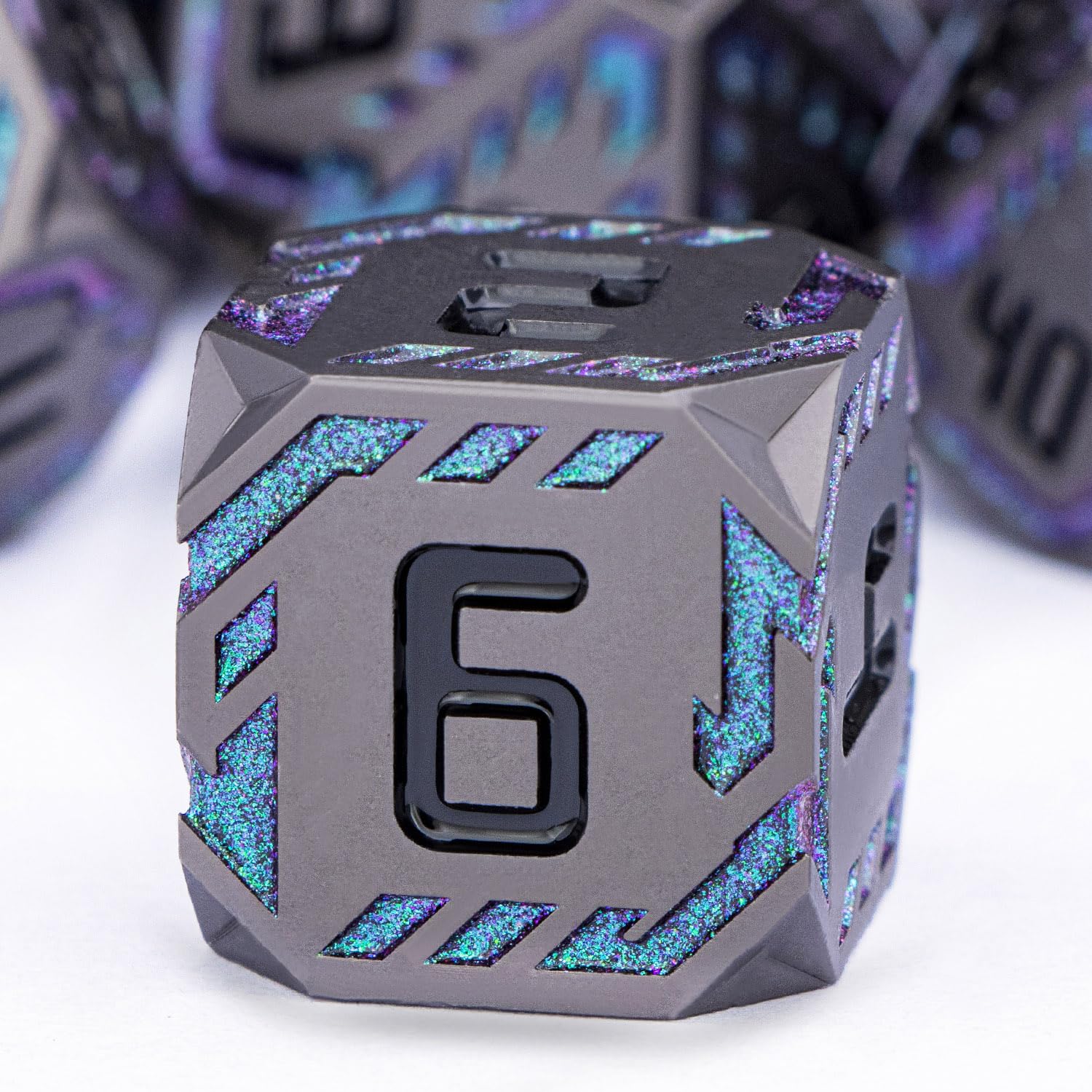 OGCOPHEN D6 metal dice with stripe texture for smooth randomness.