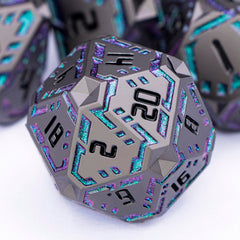 OGCOPHEN metal DND dice set with stripe etched design for immersive sci-fi gameplay.