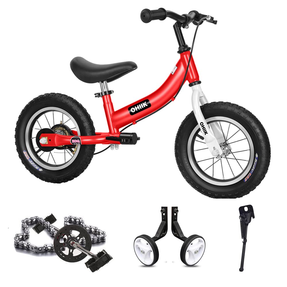 OHIIK Balance Bike 2in1 red front view shows easy mode switch and safety-first design.
