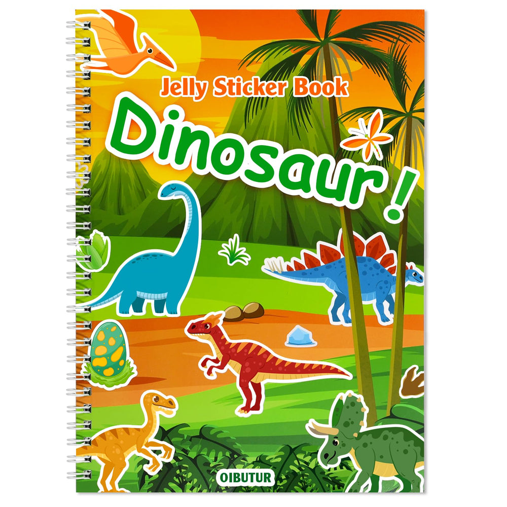 OIBUTUR dinosaur sticker book cover with durable spiral binding for travel