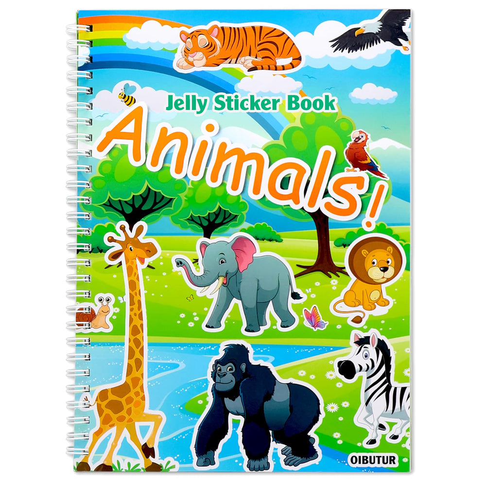 OIBUTUR jelly sticker book cover with engaging animal illustrations for toddlers