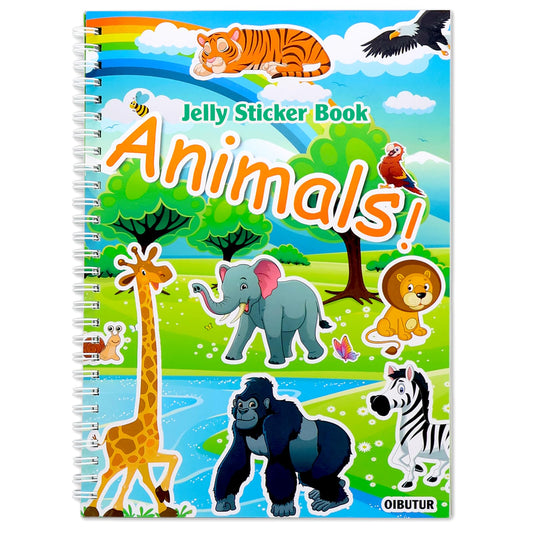 OIBUTUR jelly sticker book cover with engaging animal illustrations for toddlers