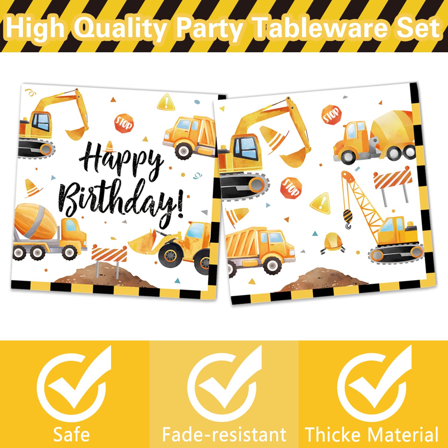 Oigco construction napkins add themed flair and quick, tidy cleanup after snacks.