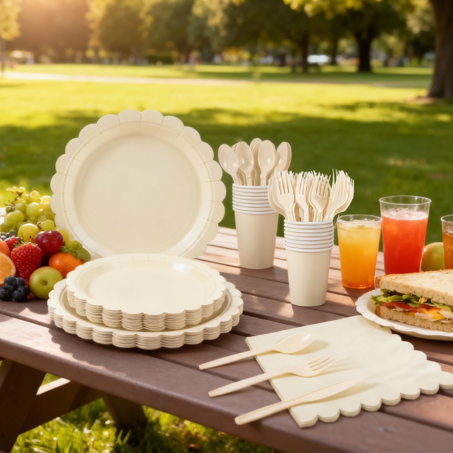 Oigco ivory cutlery set provides complete disposable dining options.