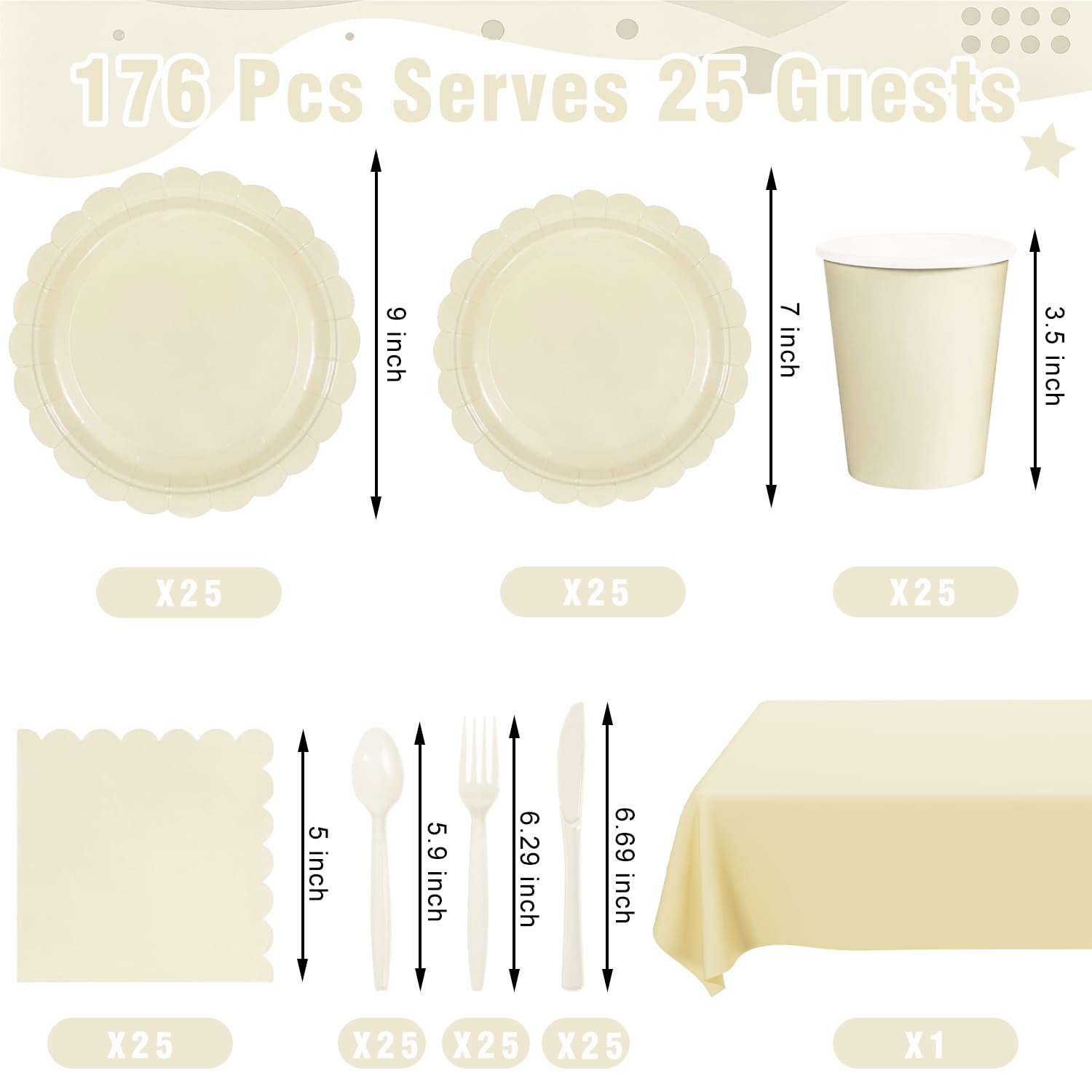 Oigco ivory dessert plates 7-inch with scalloped rims, ideal for stylish parties.