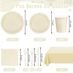 Oigco ivory dessert plates 7-inch with scalloped rims, ideal for stylish parties.