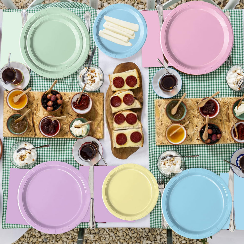 Oigco pastel-napkins complement plates and keep guests tidy during festive gatherings.