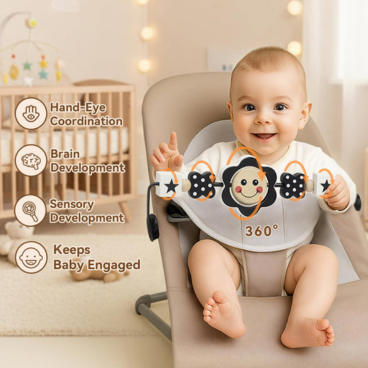 Oiibid toy bar’s black-and-white patterns aid newborn focus during playtime.