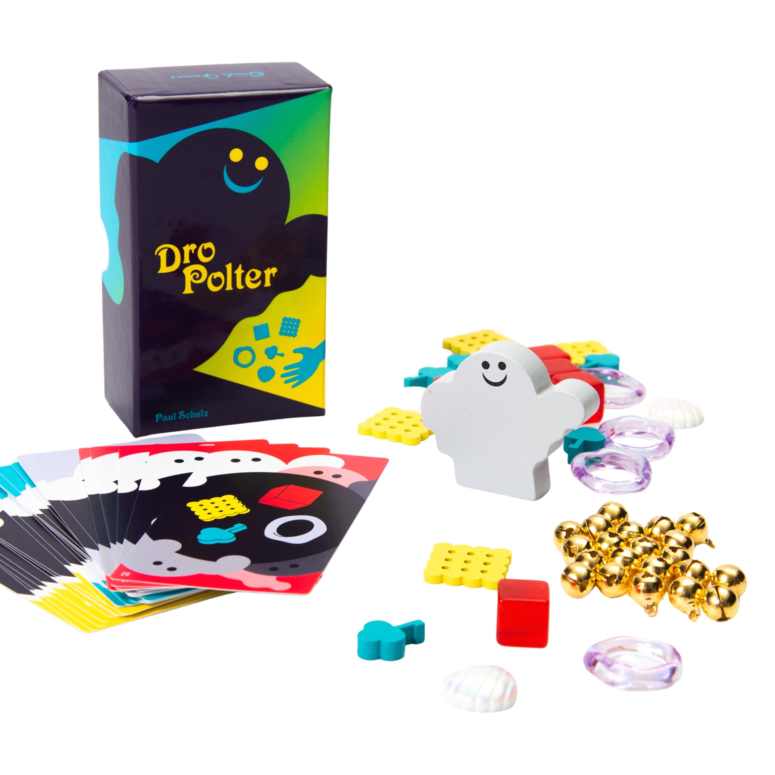 Oink Games DroPolter front box showing compact travel-friendly design and quick setup benefit