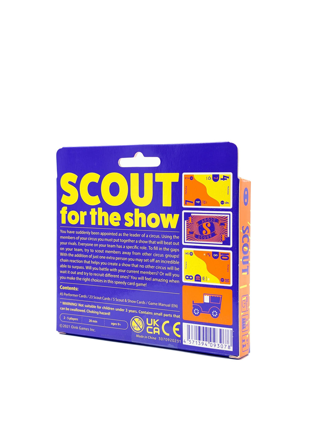 Oink Games SCOUT card closeup highlighting artwork and easy readability benefit