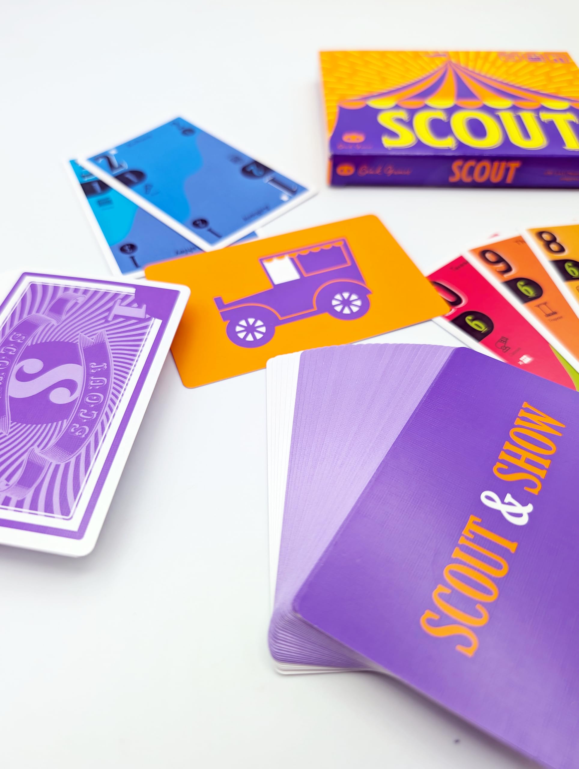 Oink Games SCOUT rule sheet with cards showing clear rules and learning ease