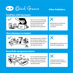 Oink Games card detail with readable text highlighting easy setup benefit