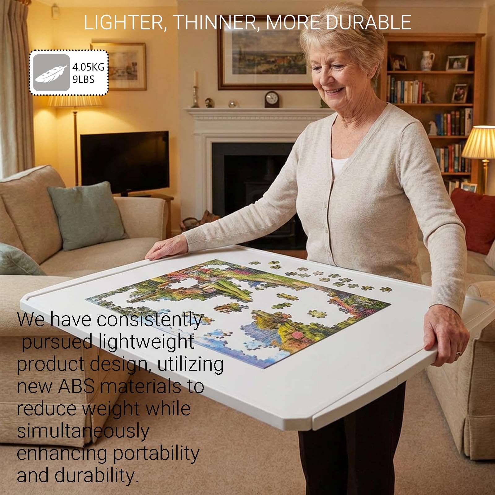OIRBOEUS hidden support feet provide ergonomic angles for comfortable puzzling.