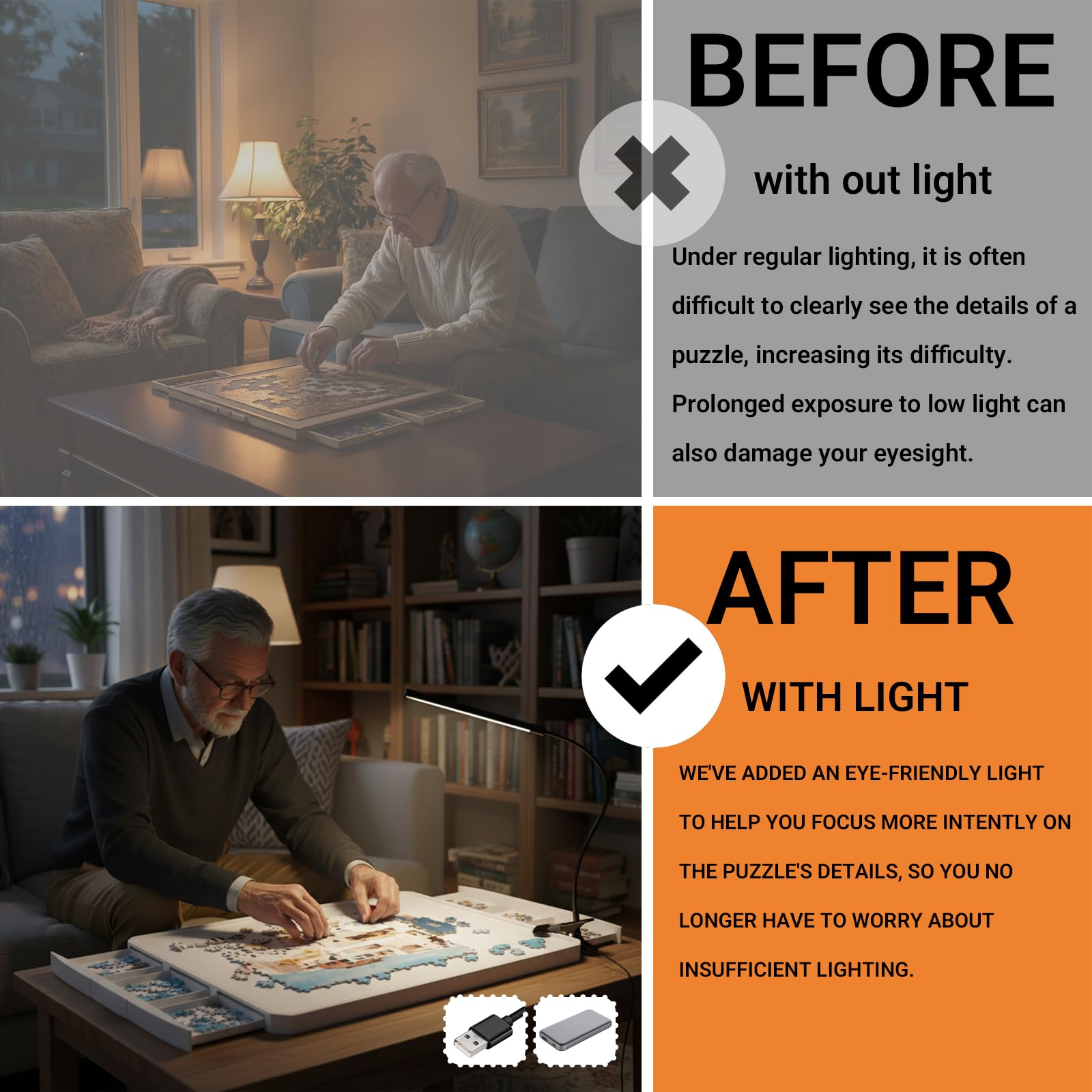 OIRBOEUS LED eye-protecting lights reduce glare for late puzzle sessions.