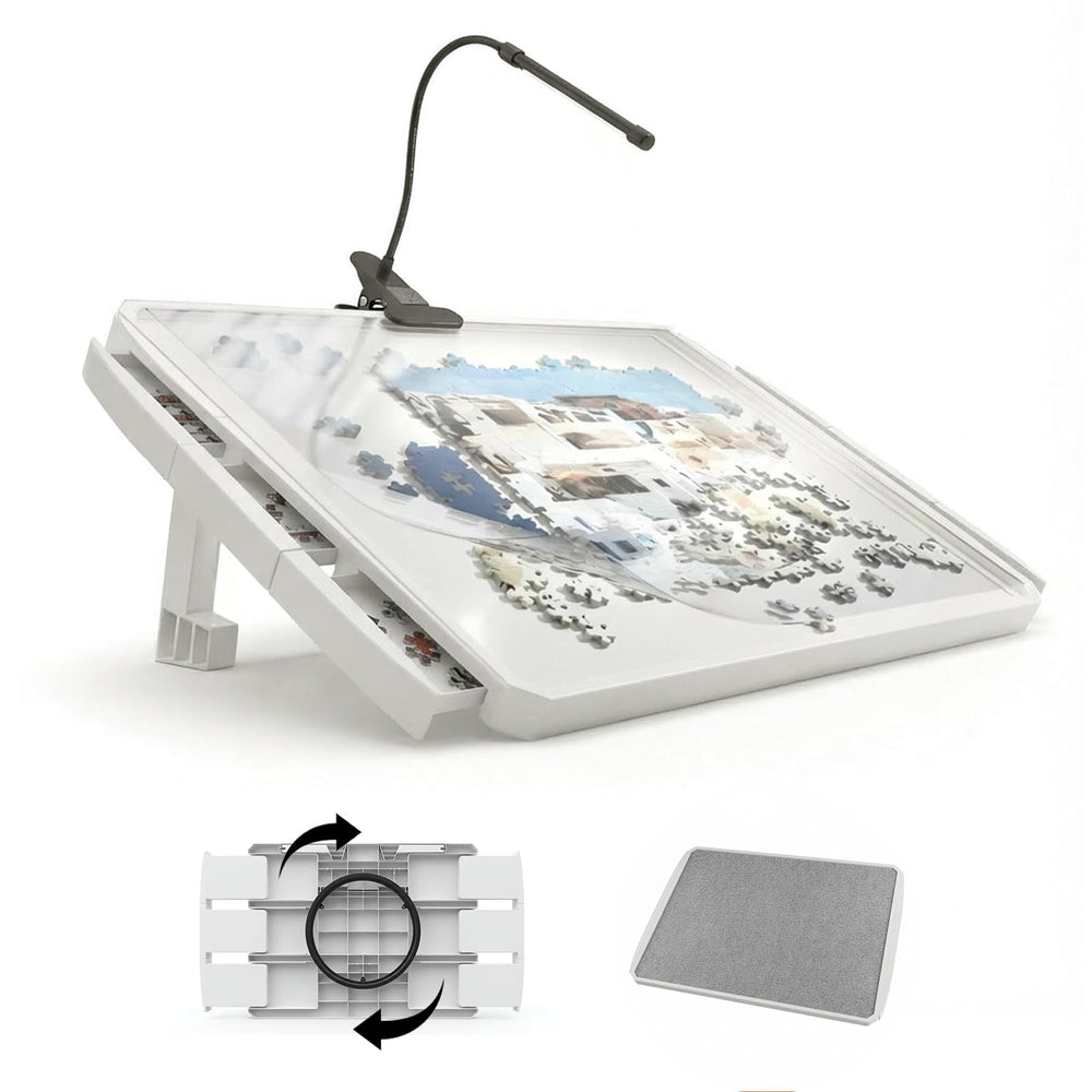 OIRBOEUS 1500-piece puzzle board with 6 drawers helps organize puzzles for easy sorting.