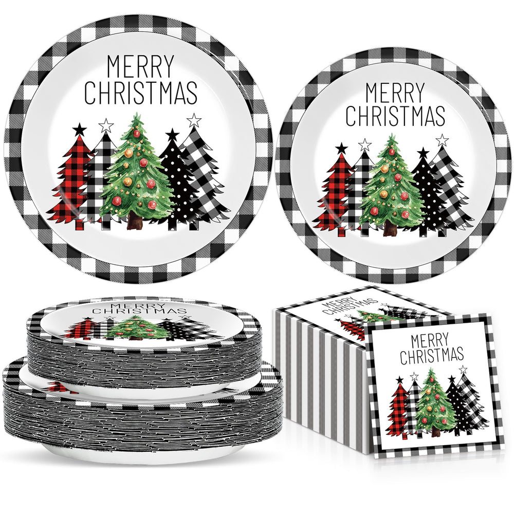 Oitnlaughter buffalo plaid tree plates 7in for festive meals and quick cleanup