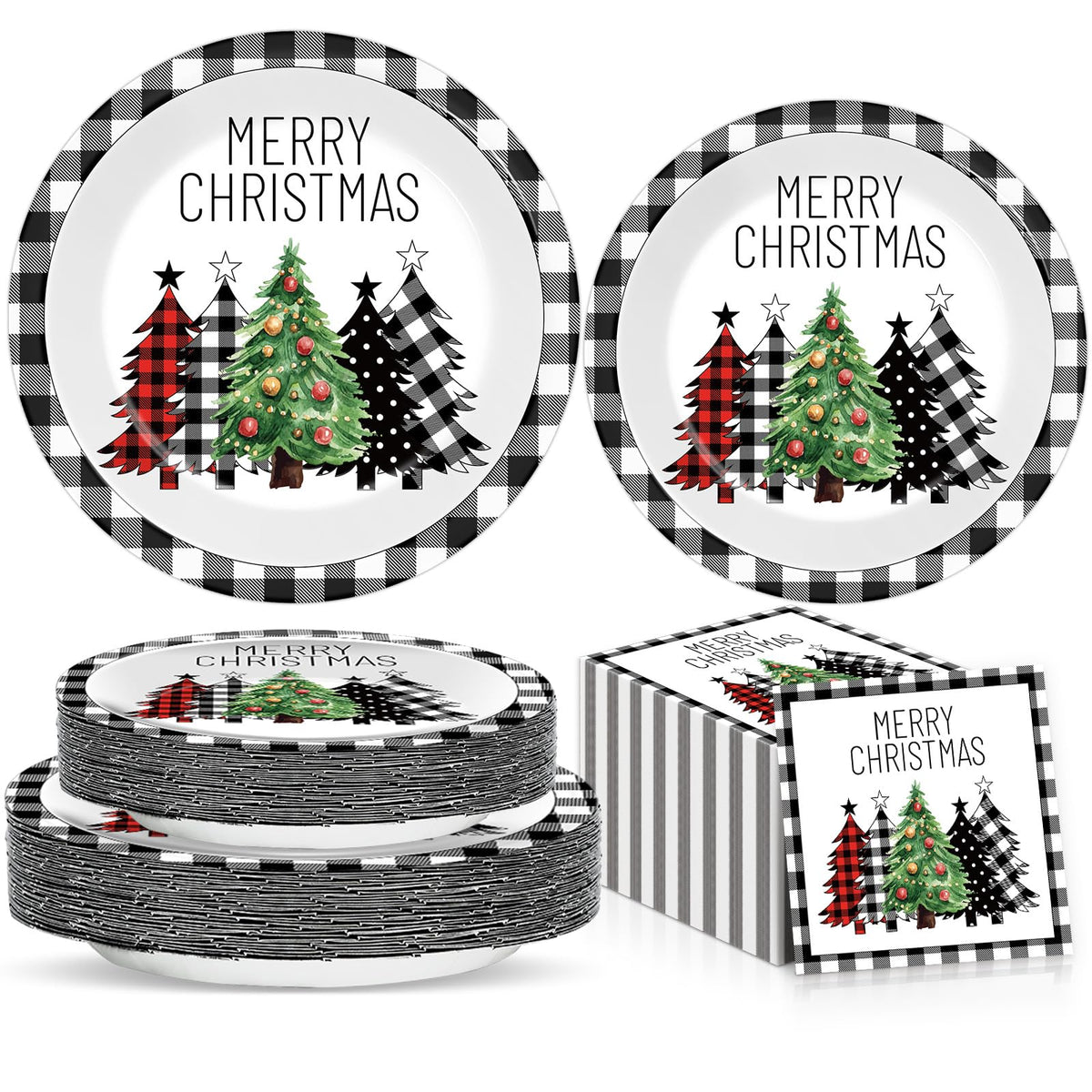 Oitnlaughter buffalo plaid tree plates 7in for festive meals and quick cleanup