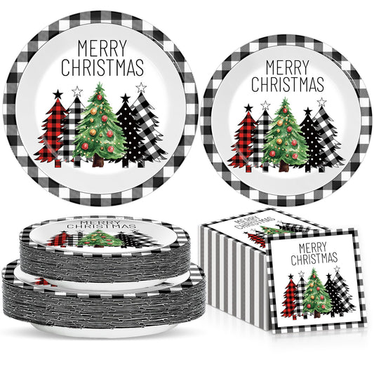 Oitnlaughter buffalo plaid tree plates 7in for festive meals and quick cleanup