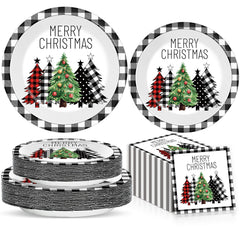 Oitnlaughter buffalo plaid tree plates 7in for festive meals and quick cleanup