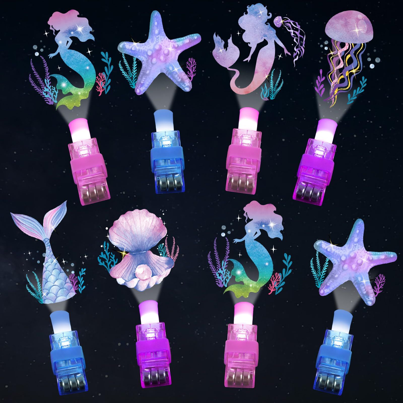 Oitnlaughter Mermaid LED finger light showing mermaid pattern for ocean party favors.