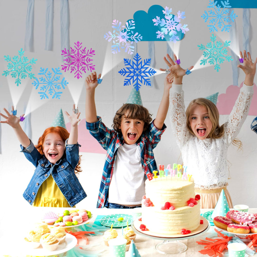 Oitnlaughter snowflake LED finger light collection, six designs in one set.