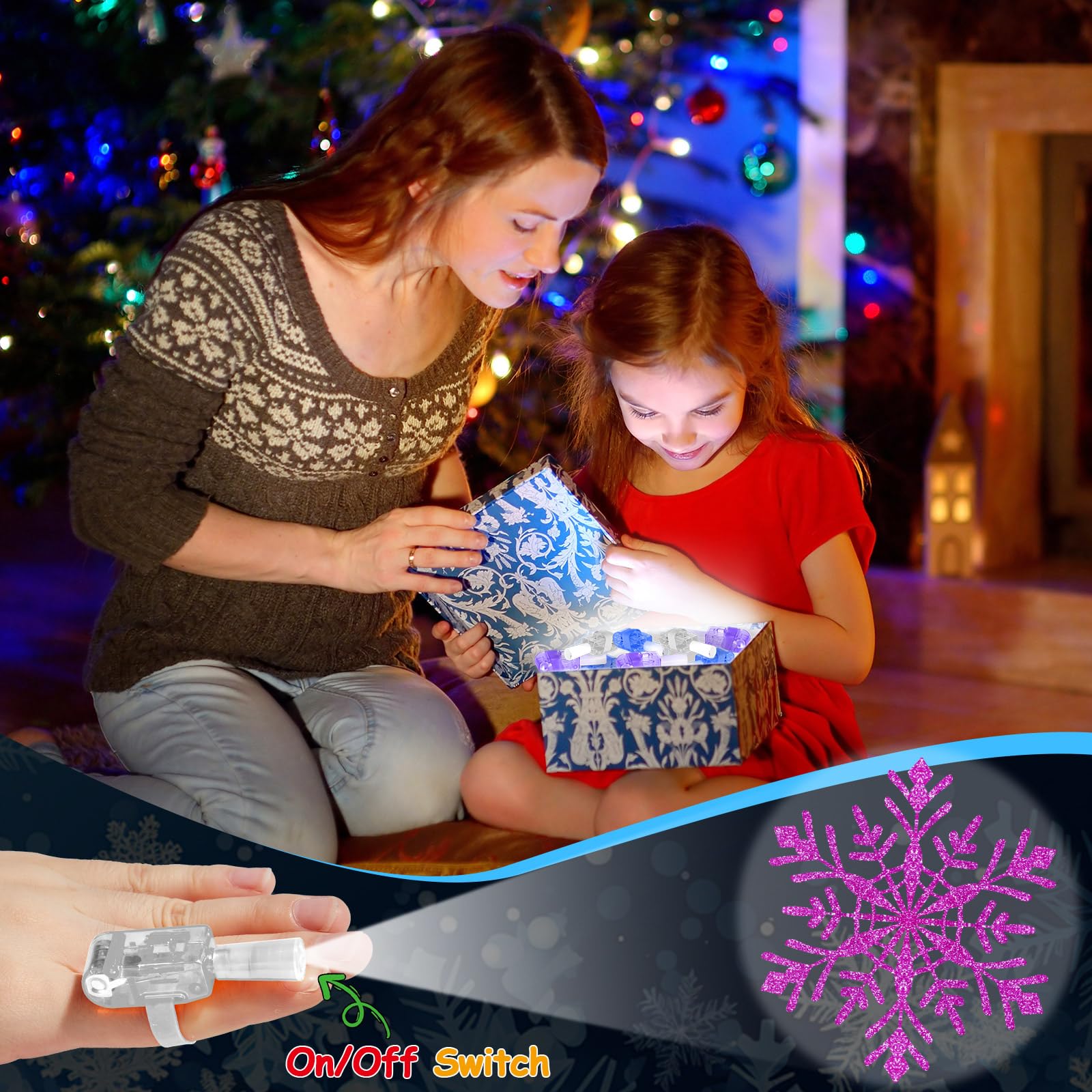 Oitnlaughter snowflake LED finger light design D, ideal for winter parties.