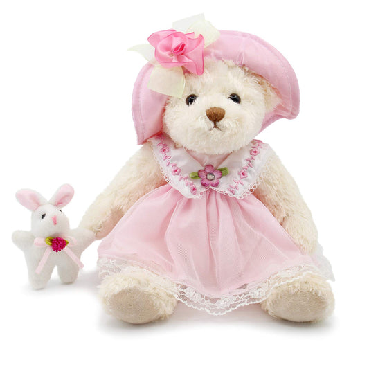 oitscute baby teddy bear in pink lace dress, ultra-soft plush for gentle play