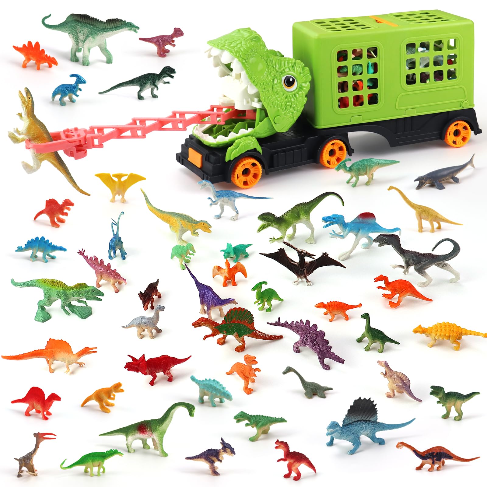 Oiuros dinosaur truck toy with capture mouth sparks imaginative pretend play.