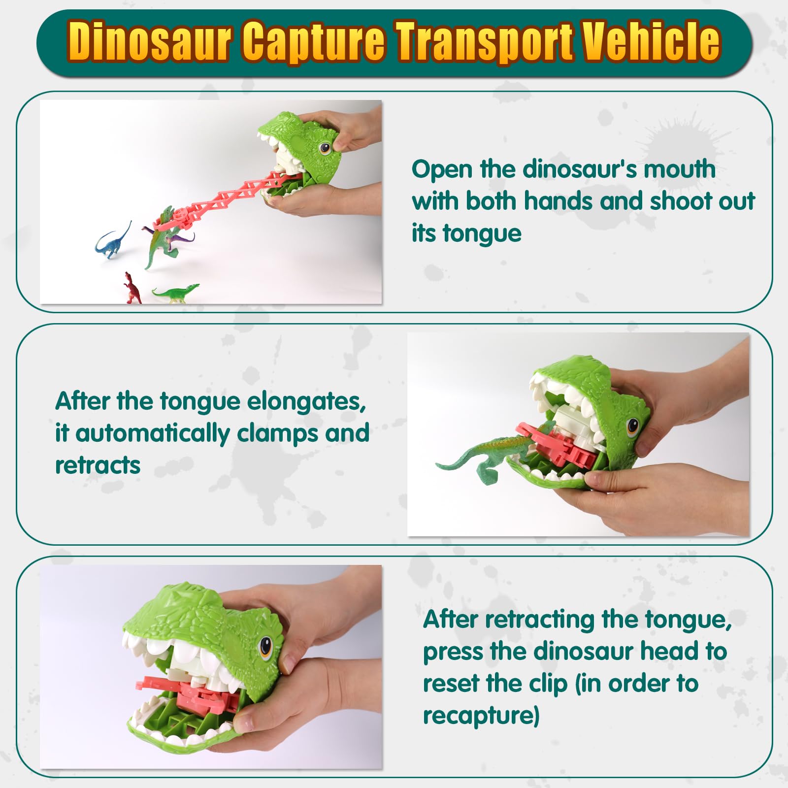 Close-up of the Tyrannosaurus capture mouth invites interactive dino collection.