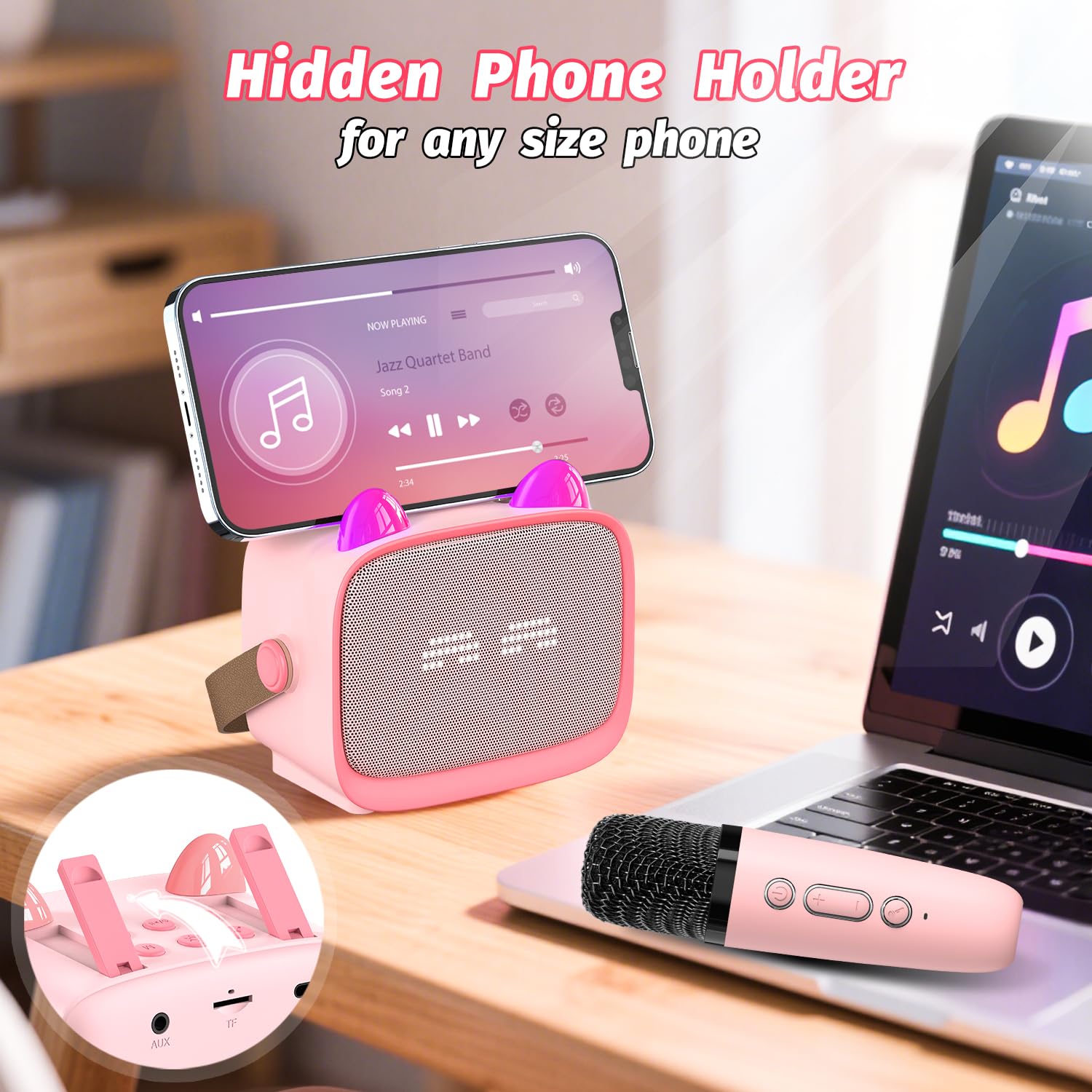 Okaloka portable karaoke speaker with LED lights for parties