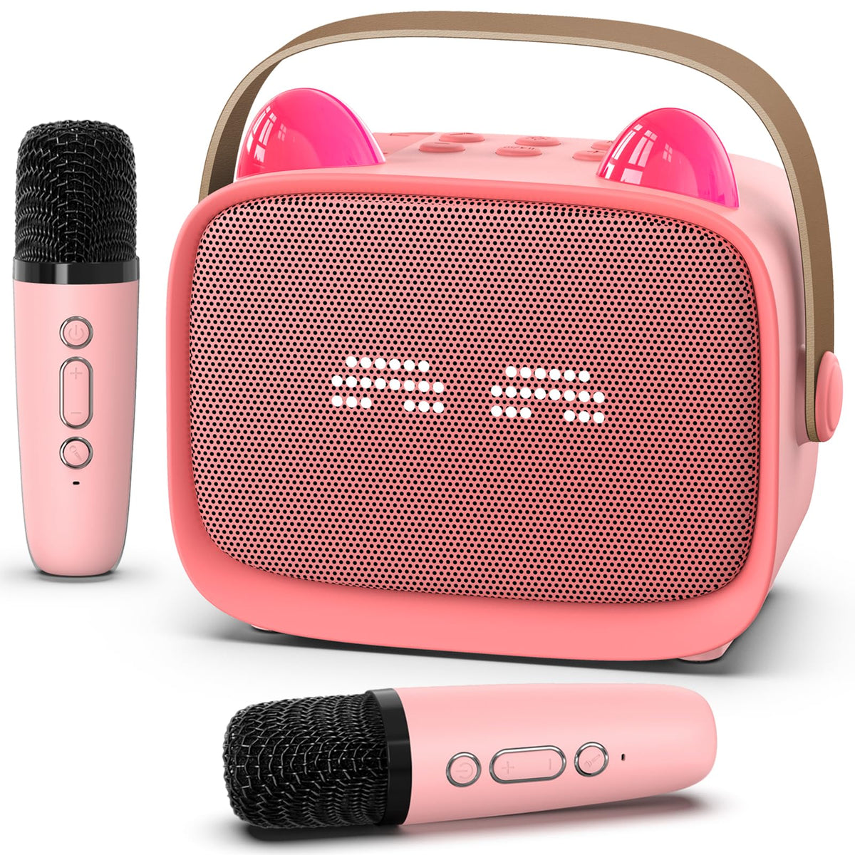 Okaloka mini karaoke with dual mics pink for family sing-alongs