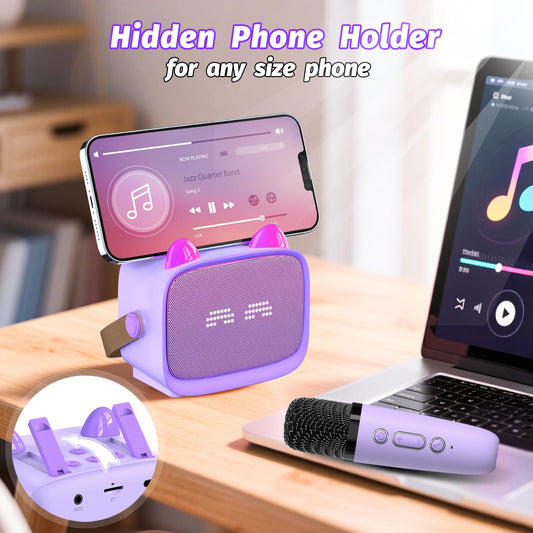 Okaloka mini karaoke LED RGB lights create vibrant party ambiance.